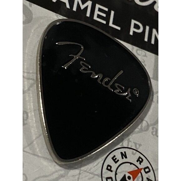 Fender Enamel Pin Brand New Fender Guitar Pick Shaped Pin Black & Silver - Picture 10 of 11